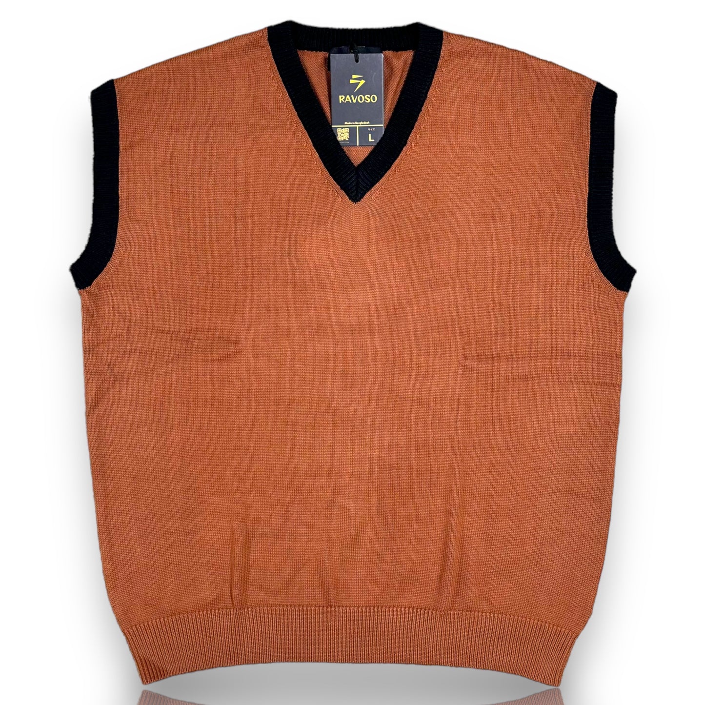 Wood Brown Unisex Sleeveless Sweater With Black Lines