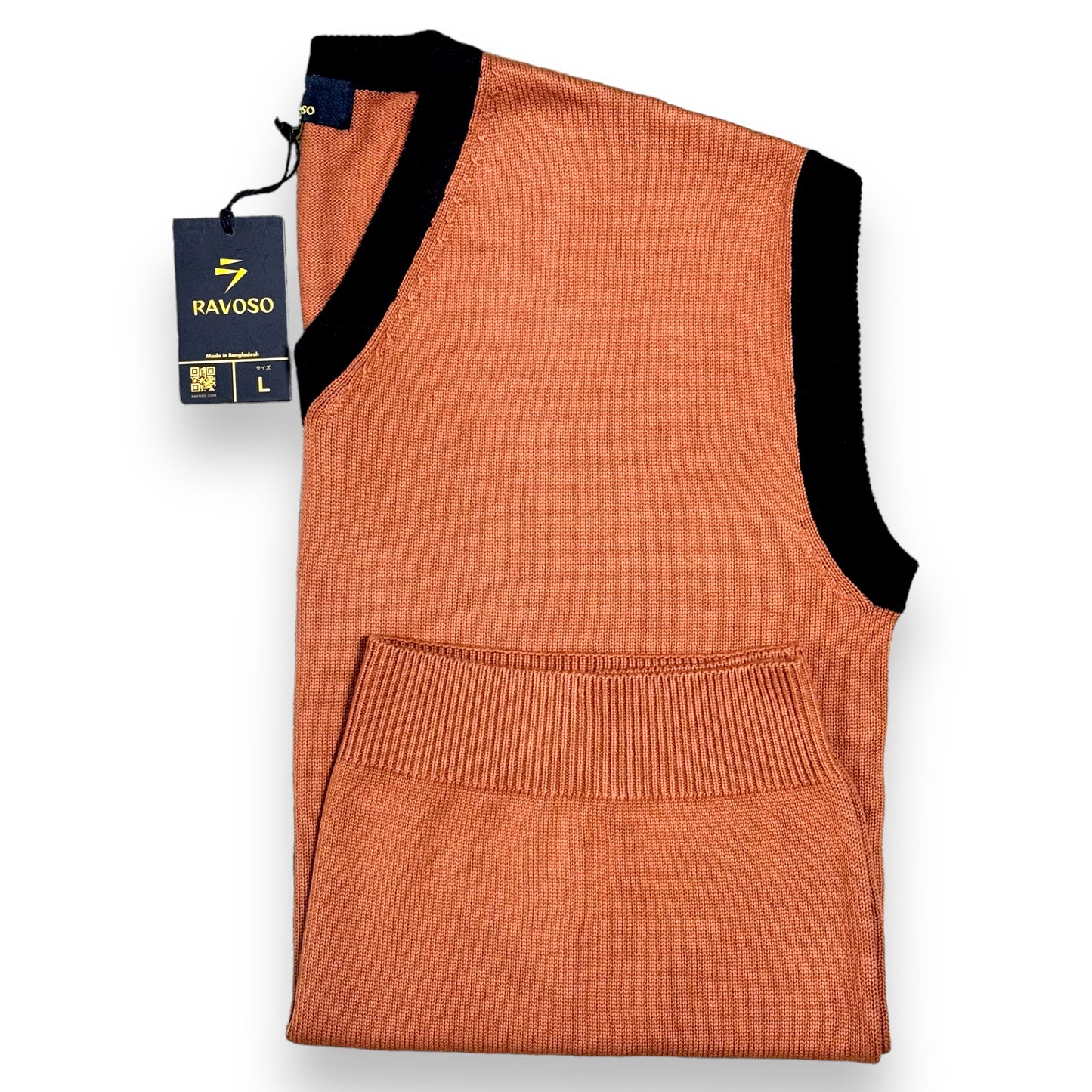 Wood Brown Unisex Sleeveless Sweater With Black Lines