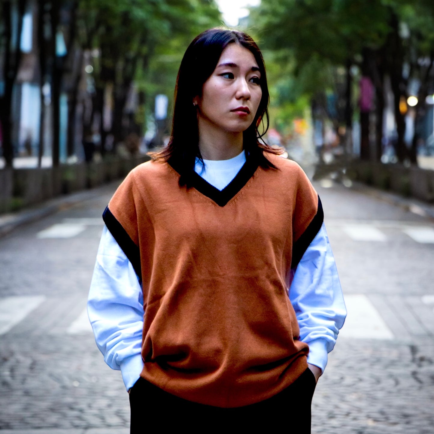Wood Brown Unisex VEST With Black Lines